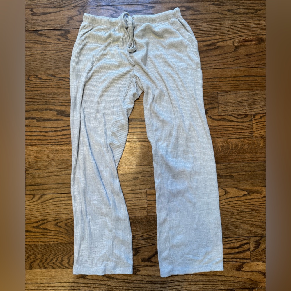 Hello Mello CuddleBlend Ribbed Lounge Pants Drawstring Light Heather Gray Size L